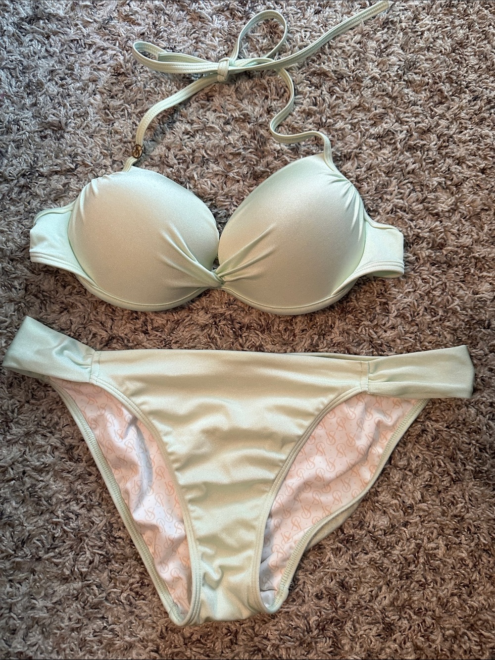 Victoria's Secret Mint Green Padded Halter Bikini Set
